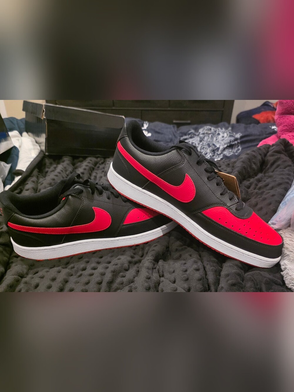 Nike Court Vision Low Next Nature in the "Black/University Red/White" colorway,
